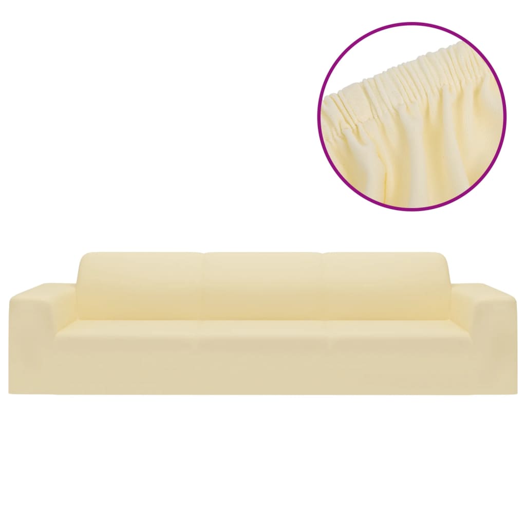 Stretch Sofa Slipcover 4-Seater Cream Polyester-Jersey