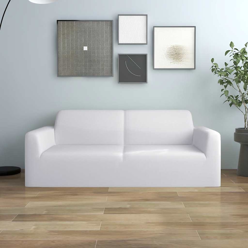 Stretch Sofa Slipcover 2-Seater White Polyester Jersey