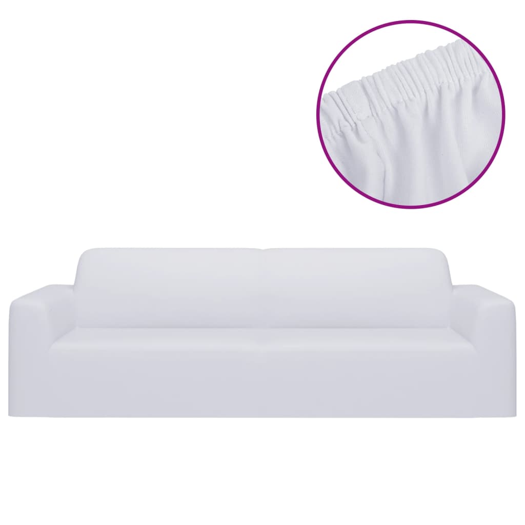 Stretch Sofa Cover 3-Seater White Polyester Jersey