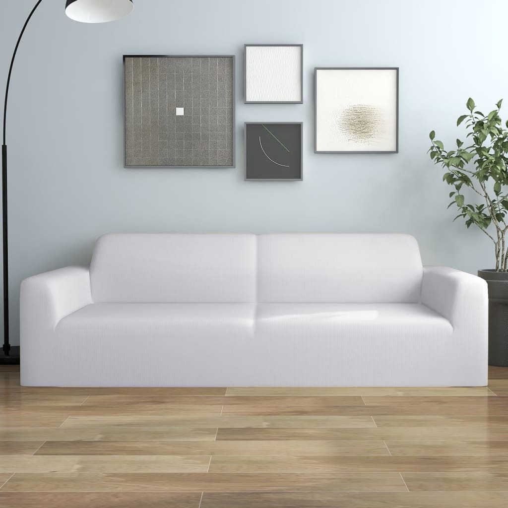 Stretch Sofa Cover 3-Seater White Polyester Jersey