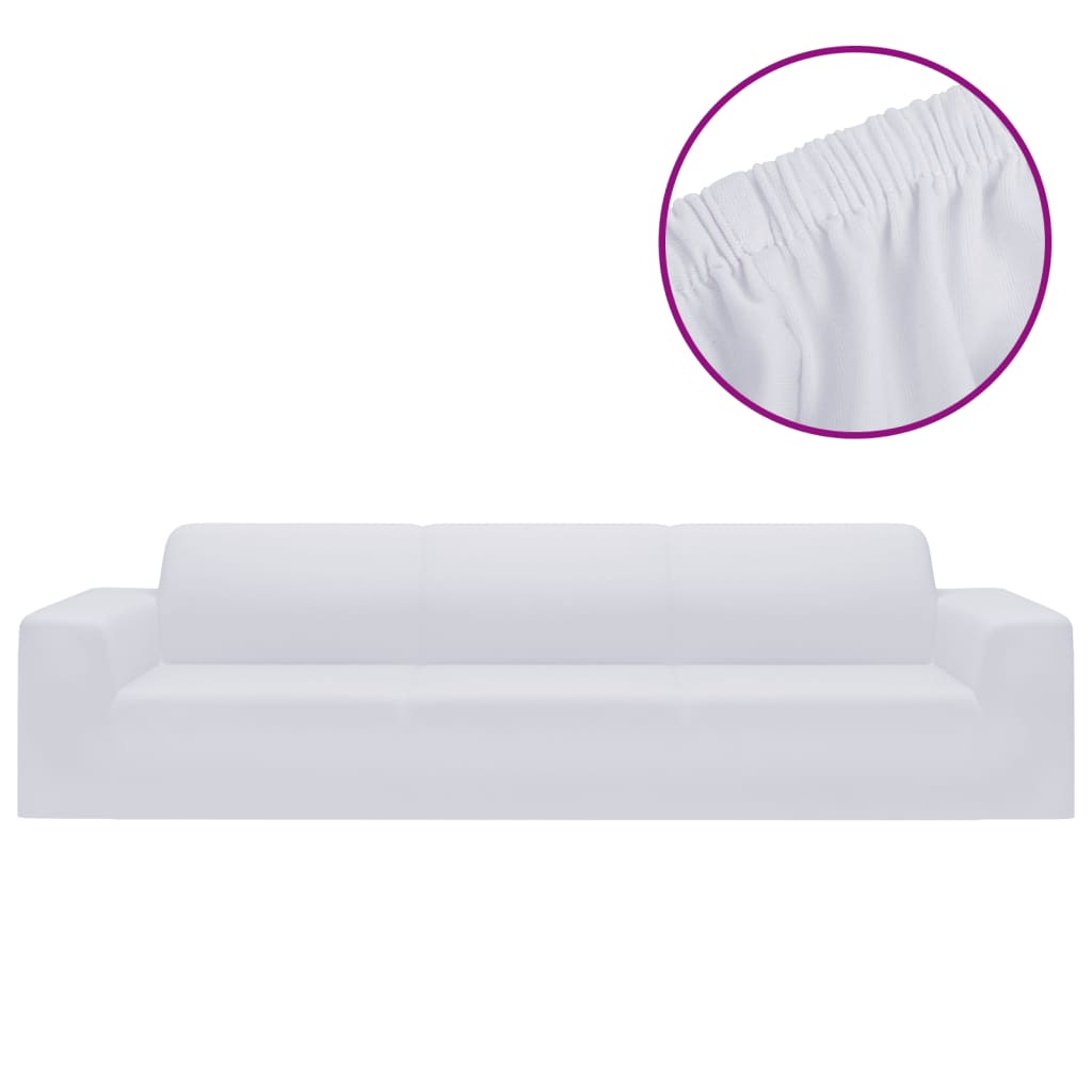 Housse de canapé extensible 4 places en jersey de polyester blanc