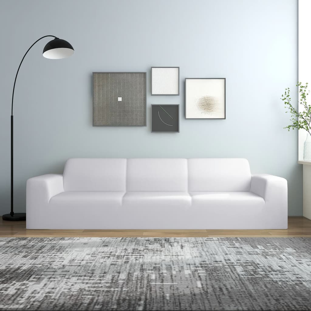 Housse de canapé extensible 4 places en jersey de polyester blanc