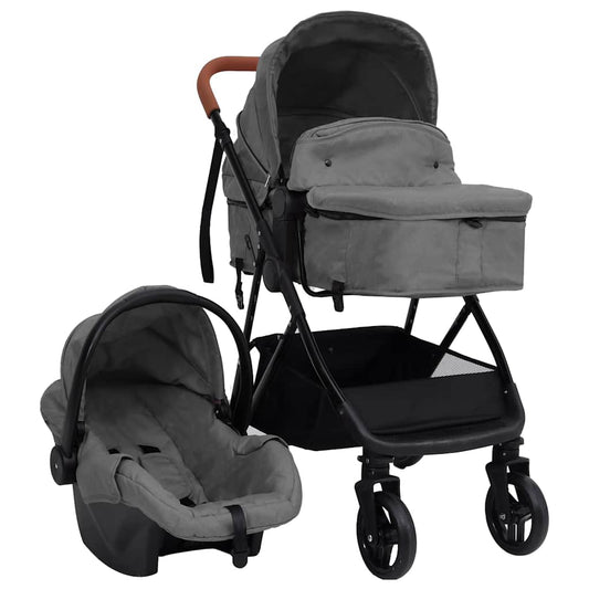 3-in-1 Stroller Light Grey and Black Steel