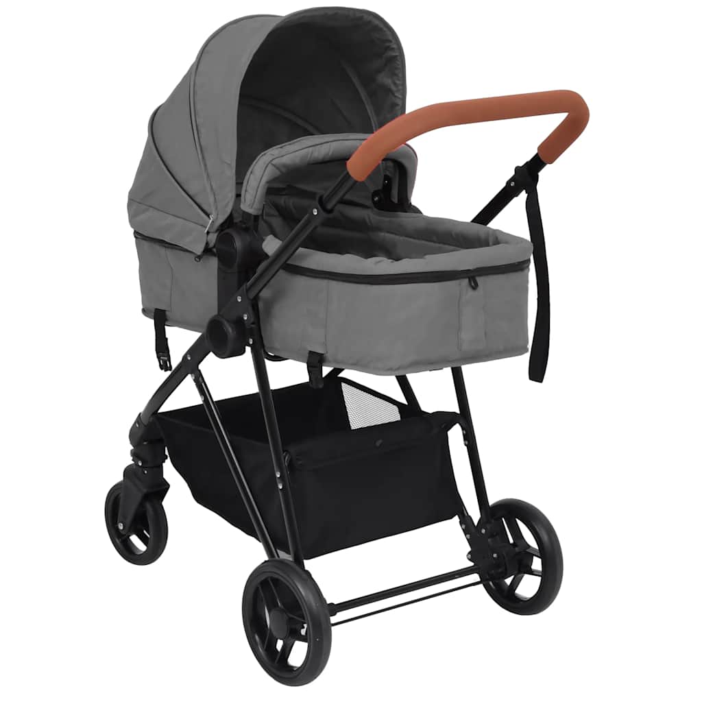 Poussette 3 en 1 Gris clair et noir Acier