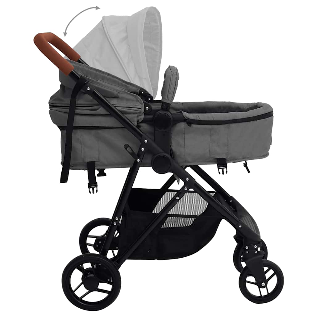 Poussette 3 en 1 Gris clair et noir Acier