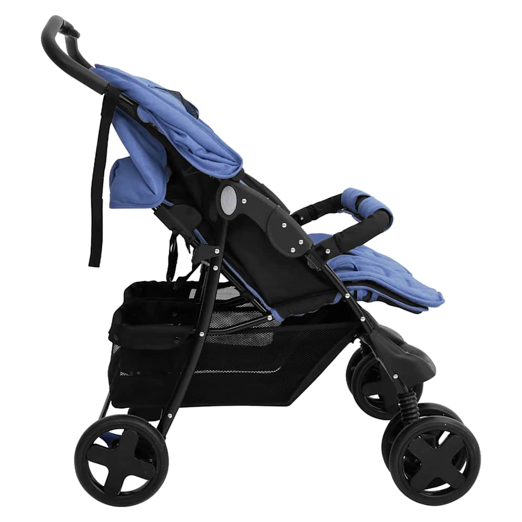 Poussette double bleu marine acier