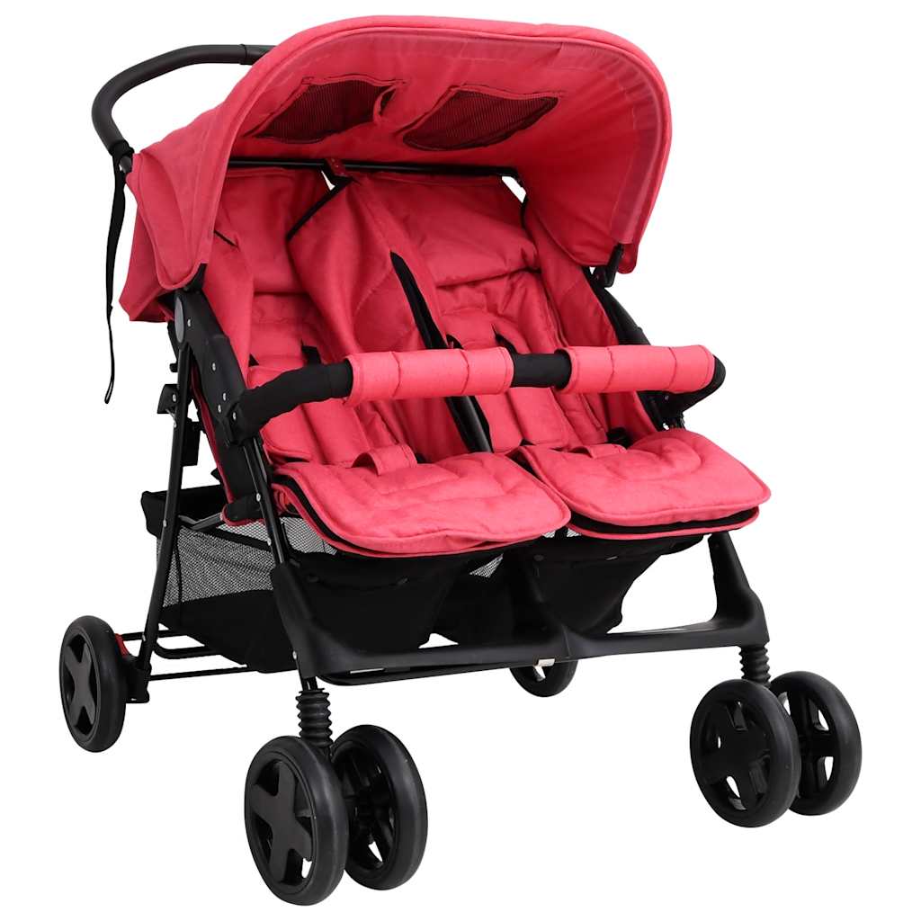 Poussette double rouge acier