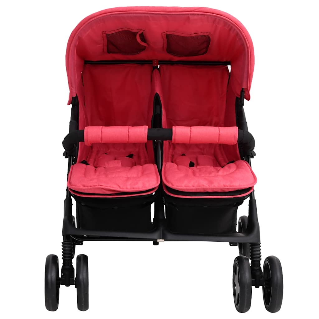 Poussette double rouge acier