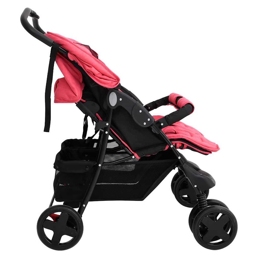 Poussette double rouge acier