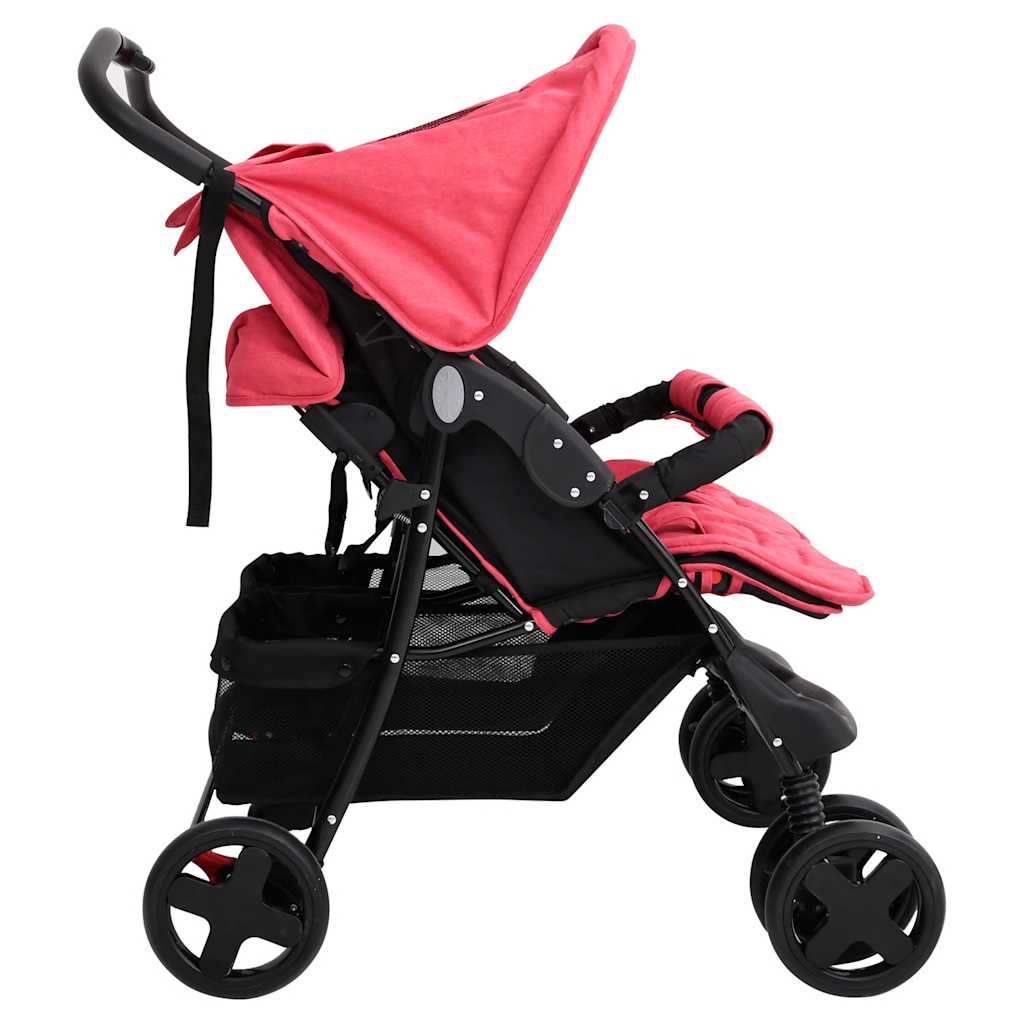 Poussette double rouge acier