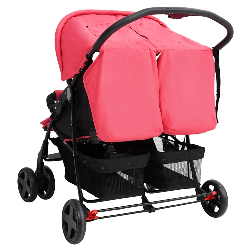 Poussette double rouge acier