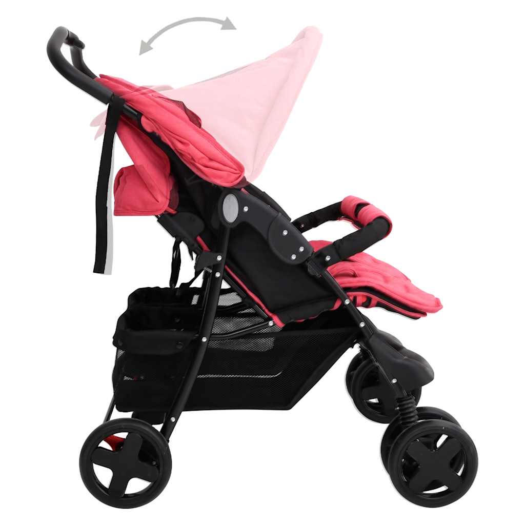 Poussette double rouge acier