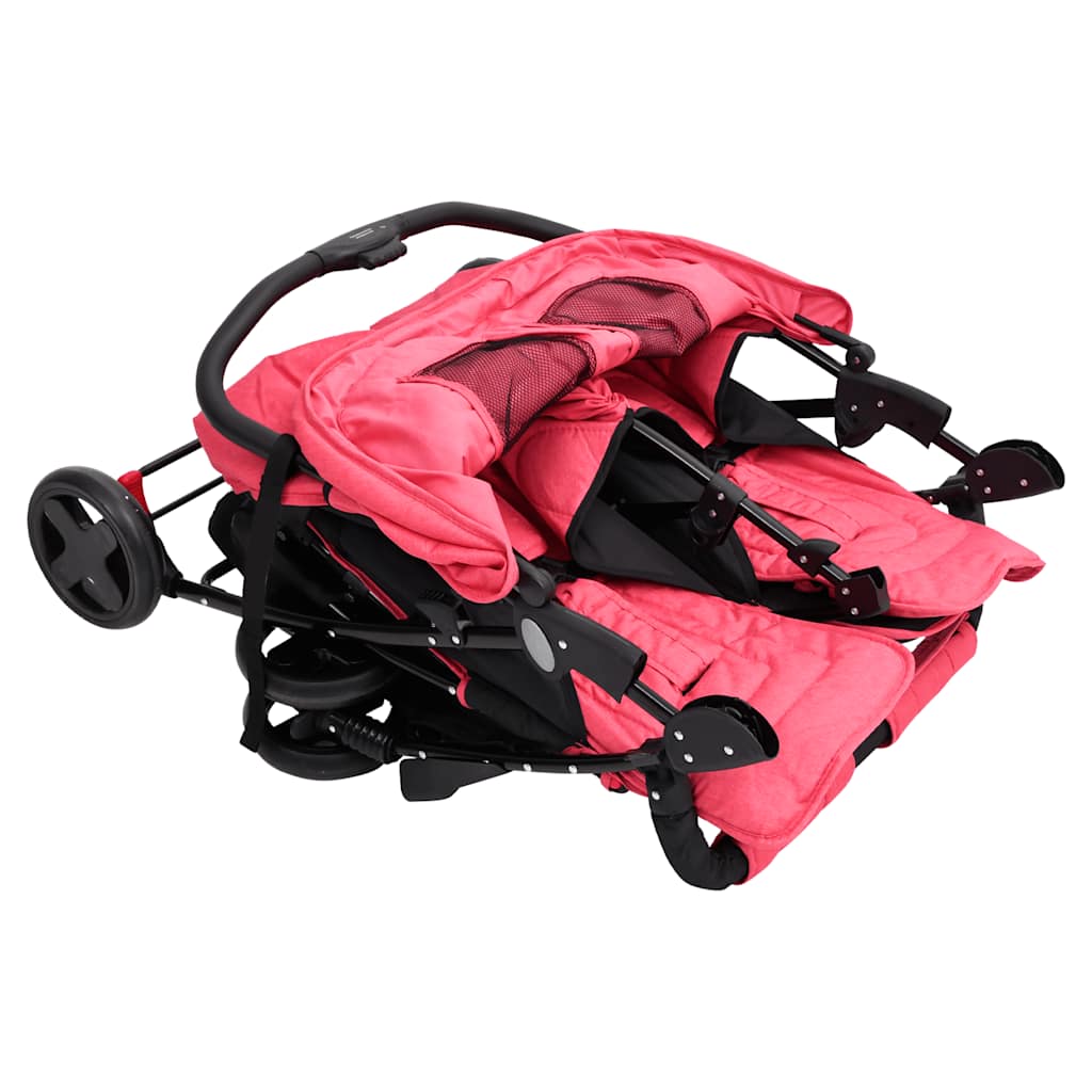 Poussette double rouge acier