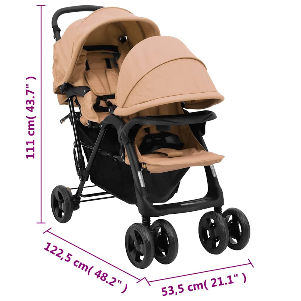 Tandem Twin Stroller Taupe Steel