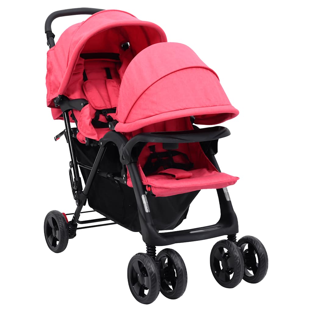 Poussette double en ligne rouge acier