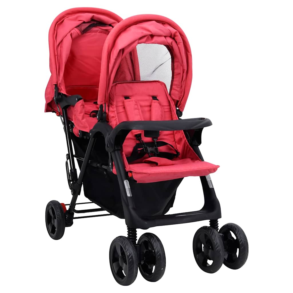 Poussette double en ligne rouge acier