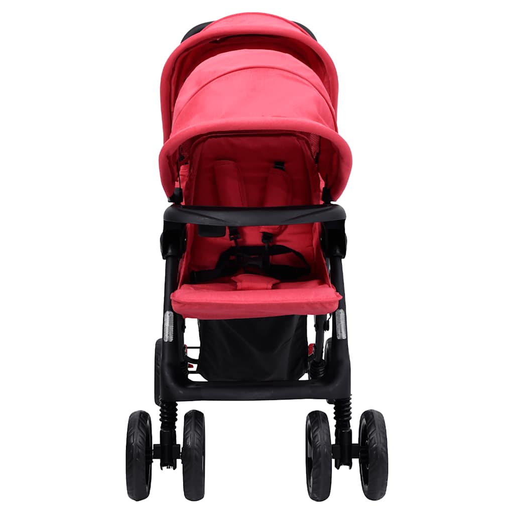 Poussette double en ligne rouge acier