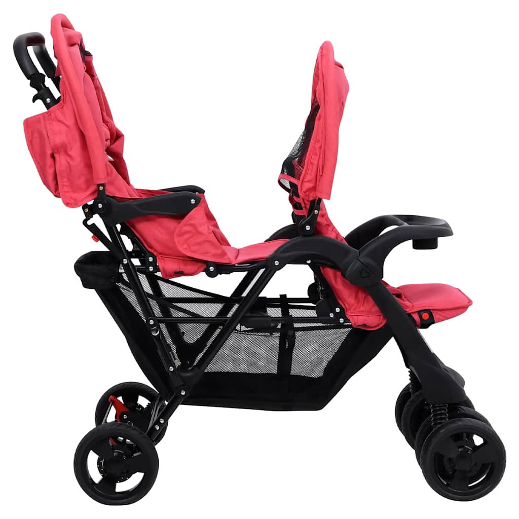 Poussette double en ligne rouge acier