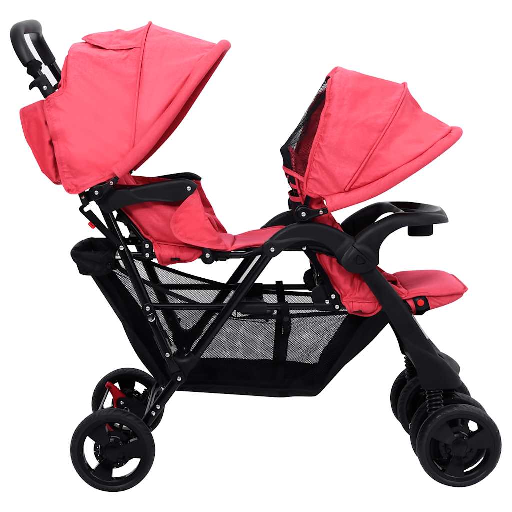 Poussette double en ligne rouge acier