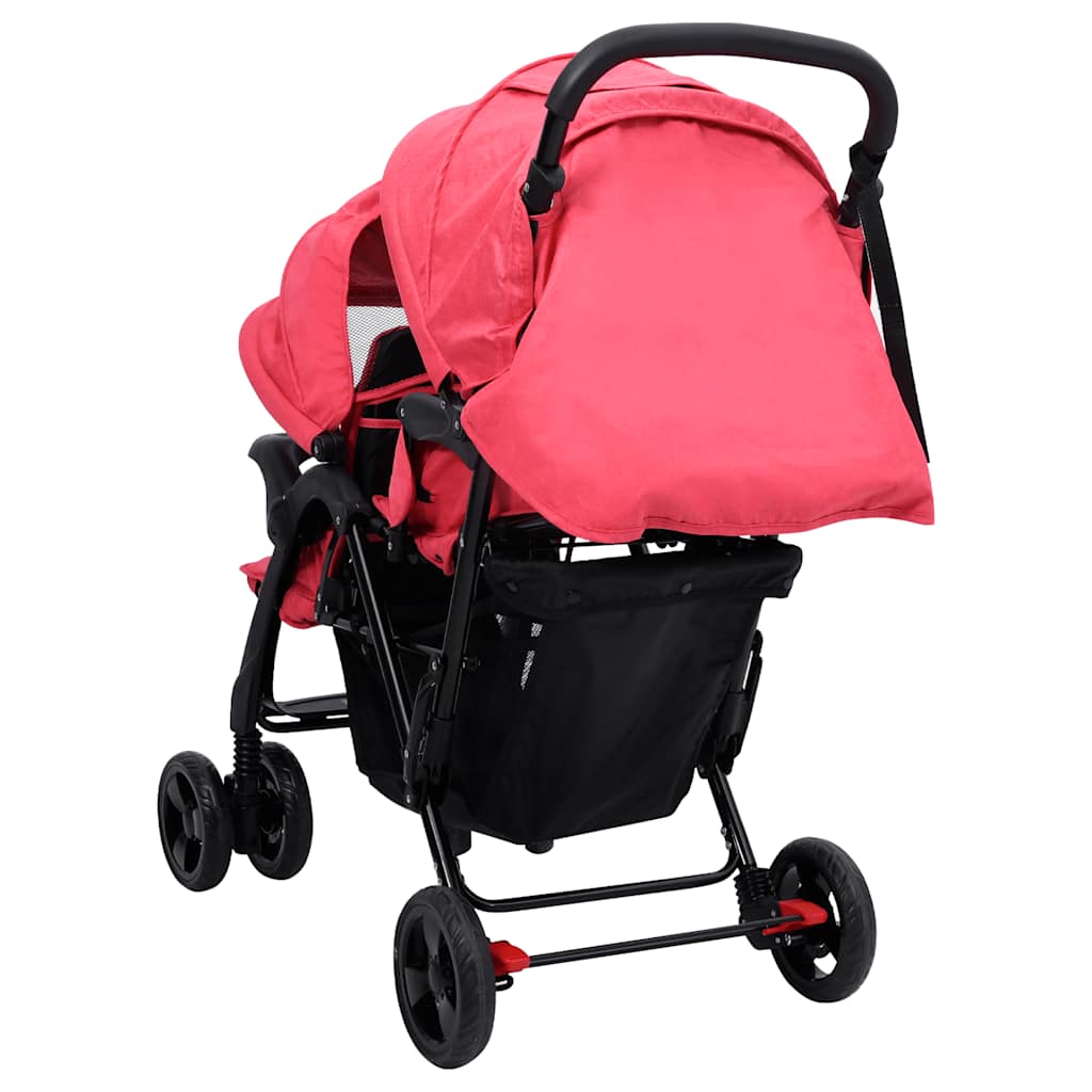 Poussette double en ligne rouge acier
