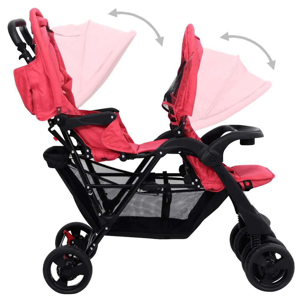 Poussette double en ligne rouge acier