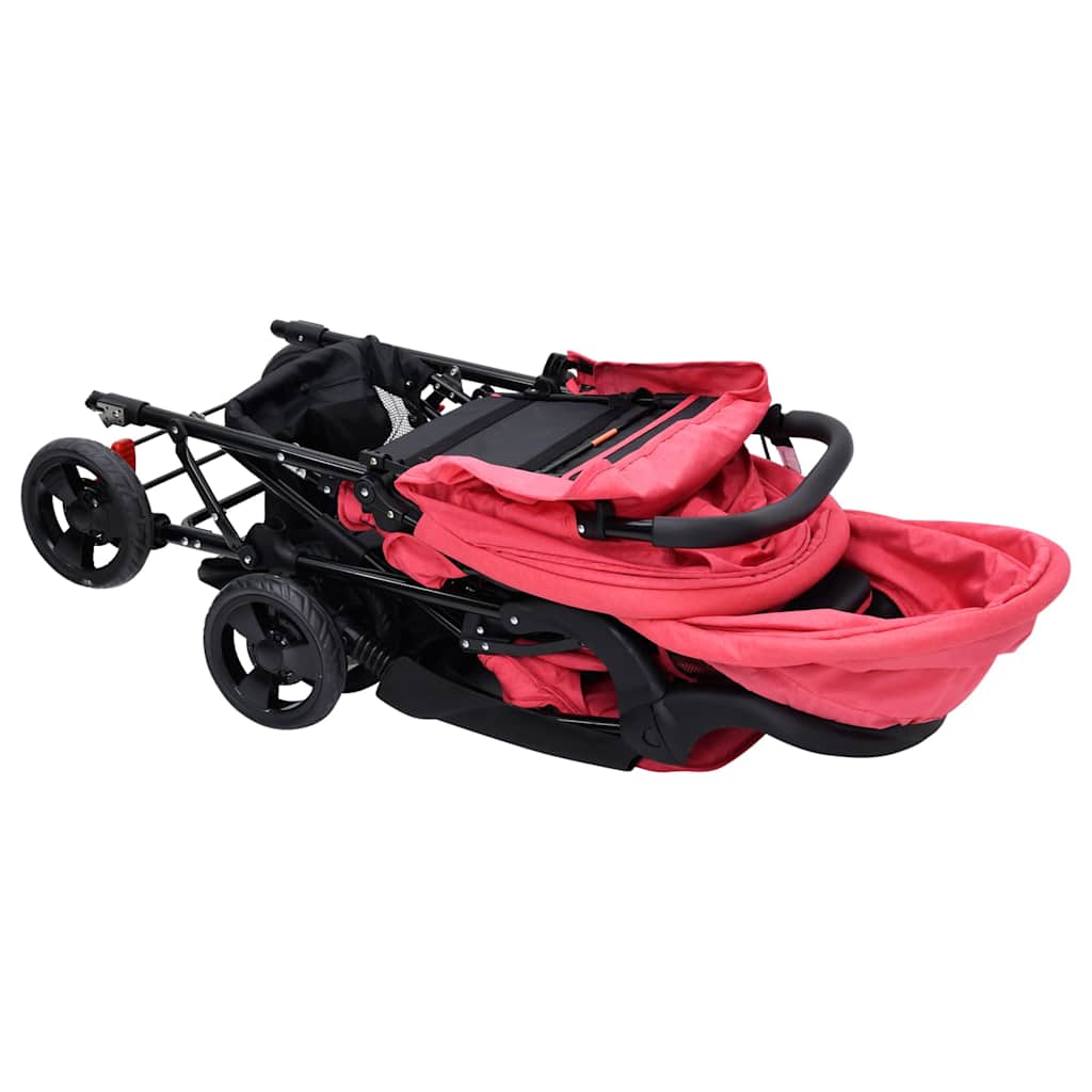 Poussette double en ligne rouge acier