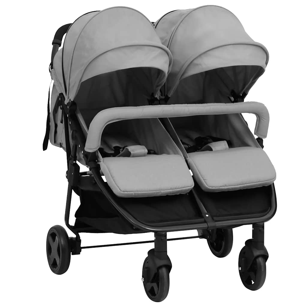 Double Stroller Light Grey and Black Steel