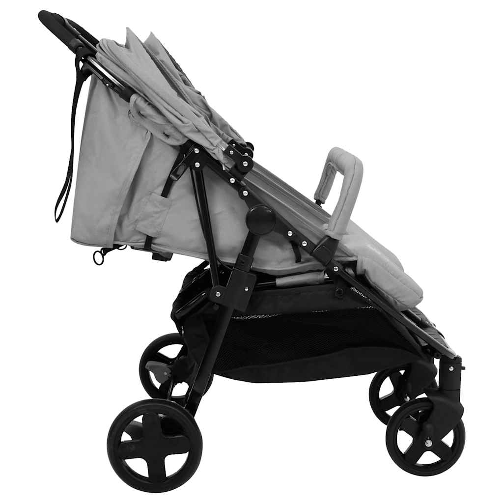 Double Stroller Light Grey and Black Steel
