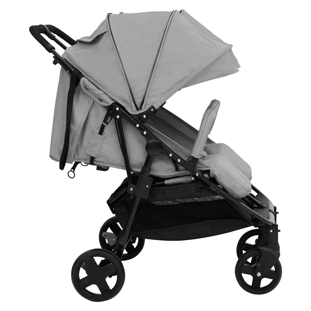 Double Stroller Light Grey and Black Steel