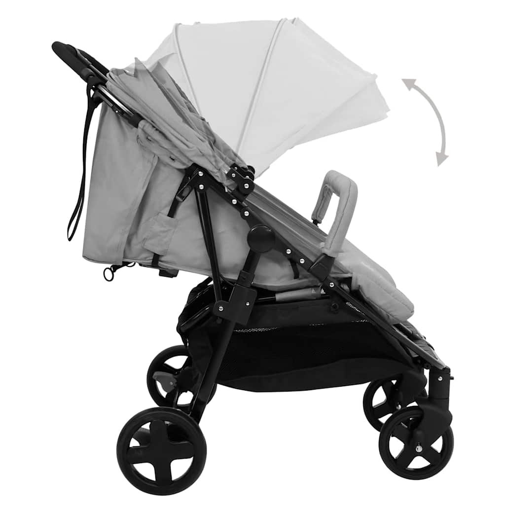 Double Stroller Light Grey and Black Steel