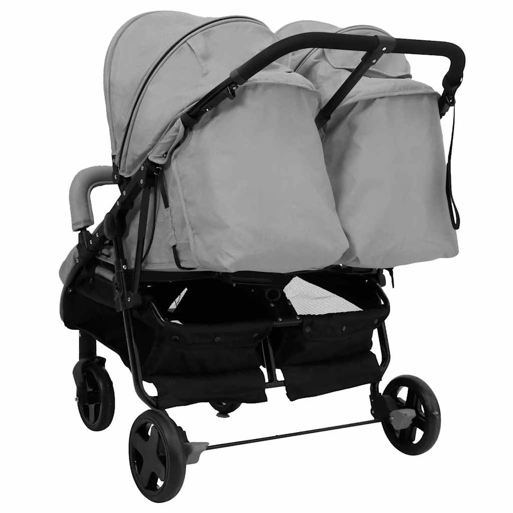 Double Stroller Light Grey and Black Steel