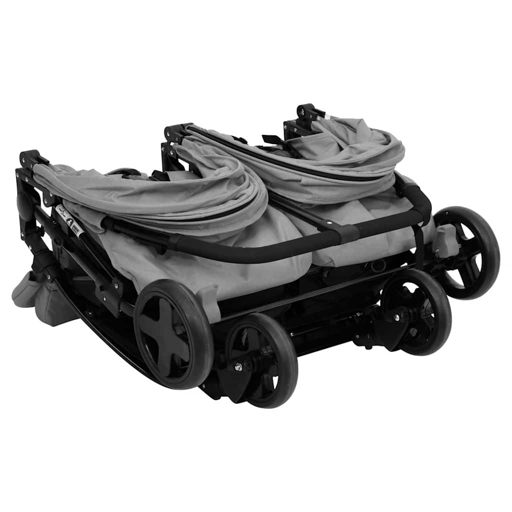 Double Stroller Light Grey and Black Steel