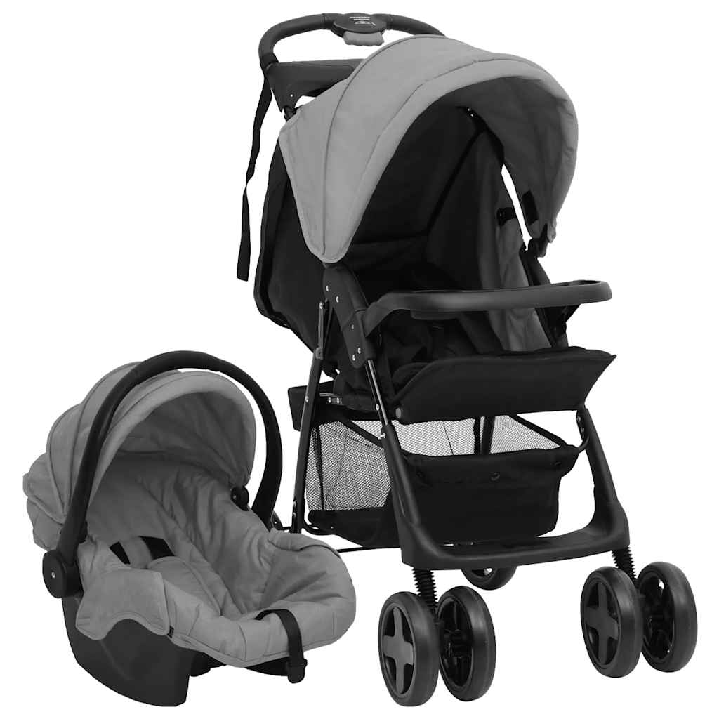3-in-1 Stroller Light Grey and Black Steel