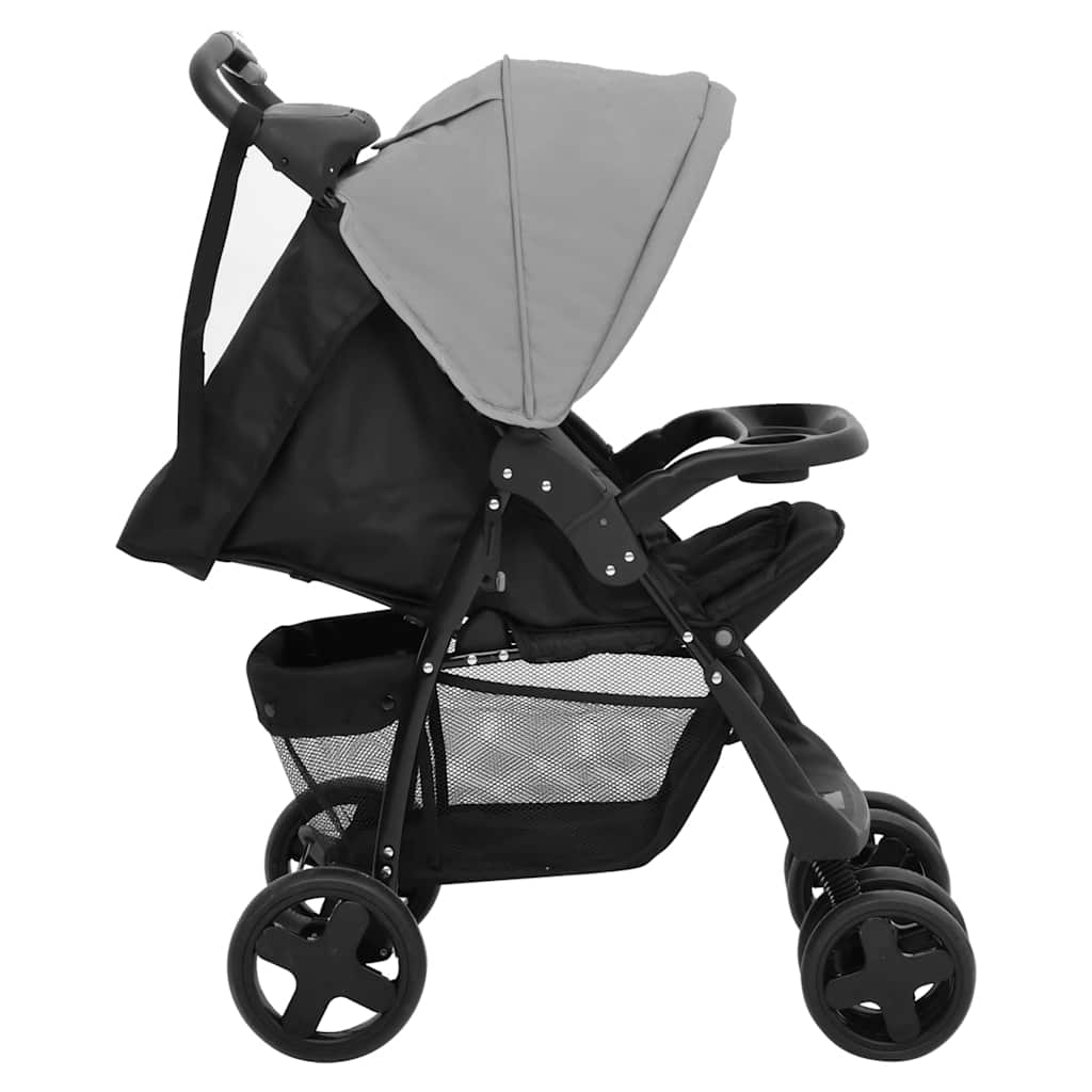 3-in-1 Stroller Light Grey and Black Steel