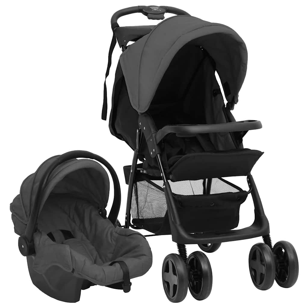 3-in-1 Stroller Dark Grey and Black Steel