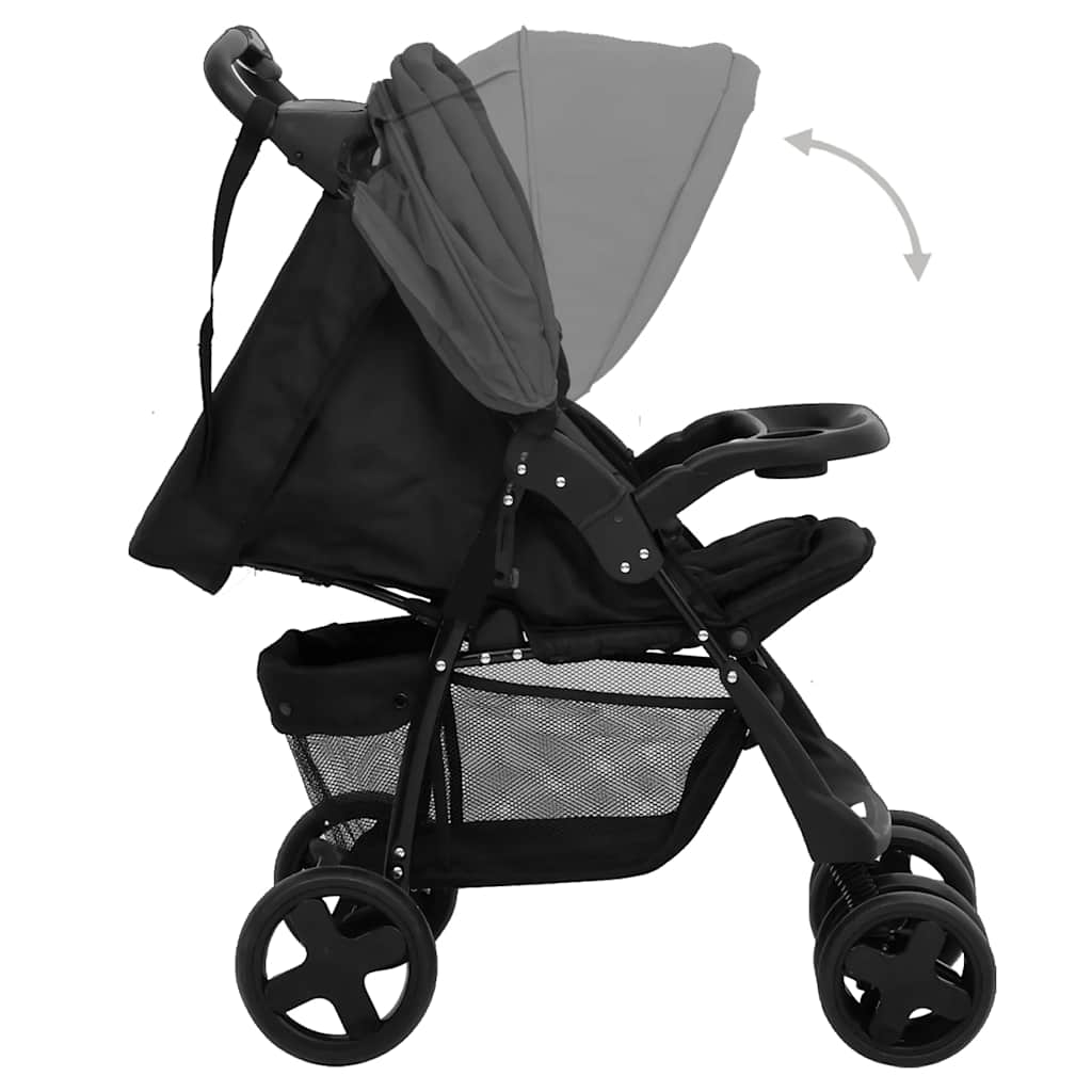 3-in-1 Stroller Dark Grey and Black Steel