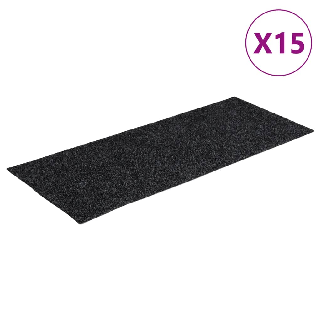 Marches d'escalier auto-adhésives, 15 pcs, 60x25 cm, gris, rectangulaires