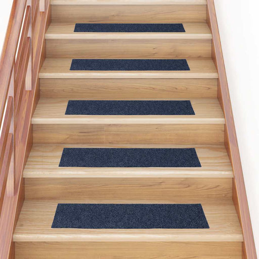 Stair Mats Self-Adhesive 15 Pcs. 76x20 cm Grey Blue Rectangular