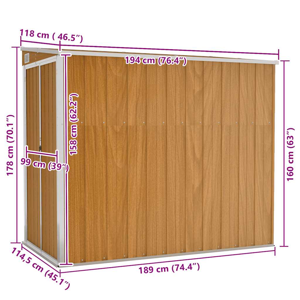 Anbauschuppen Braun 118x194x178 cm Verzinkter Stahl