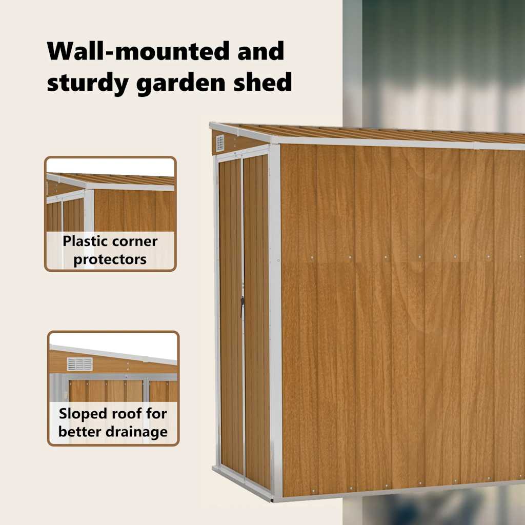 Wandmontiertes Gartenhaus Braun 118 x 288 x 178 cm Verzinkter Stahl