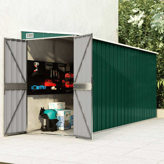 Anbauschuppen Grün 118x382x178 cm Verzinkter Stahl