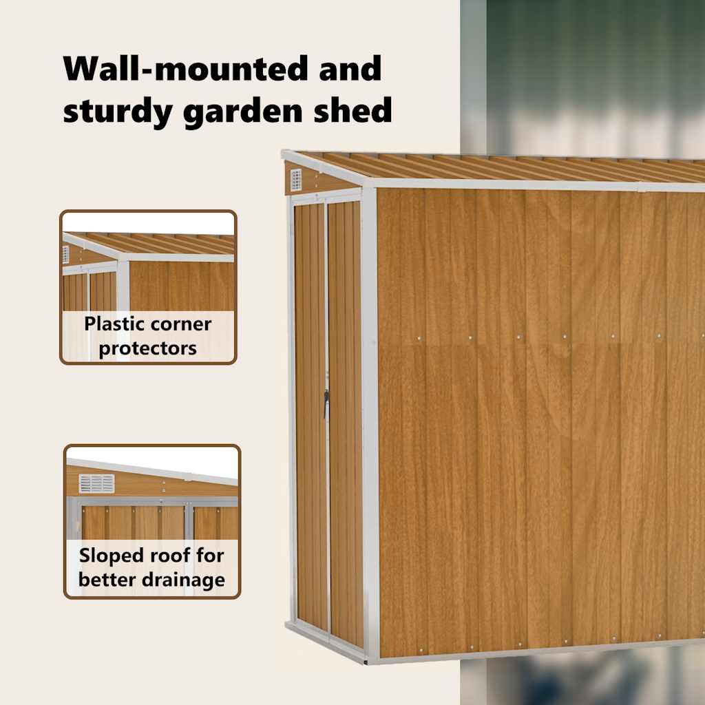 Wandmontiertes Gartenhaus Braun 118 x 382 x 178 cm Verzinkter Stahl