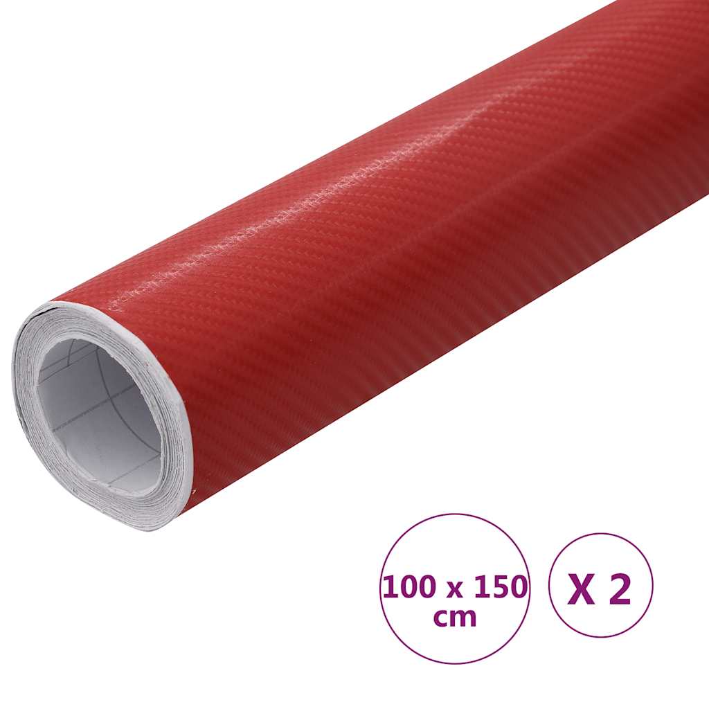 Films adhésifs pour voiture 2 pcs Rouge 4D 100x150 cm