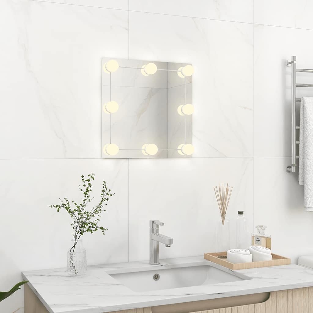Square Wall Mirror with LED Lighting, Glass