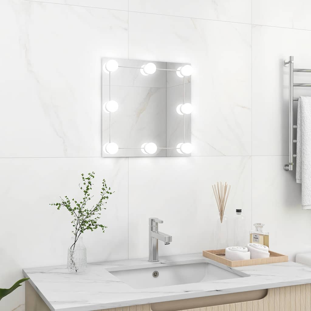 Square Wall Mirror with LED Lighting, Glass