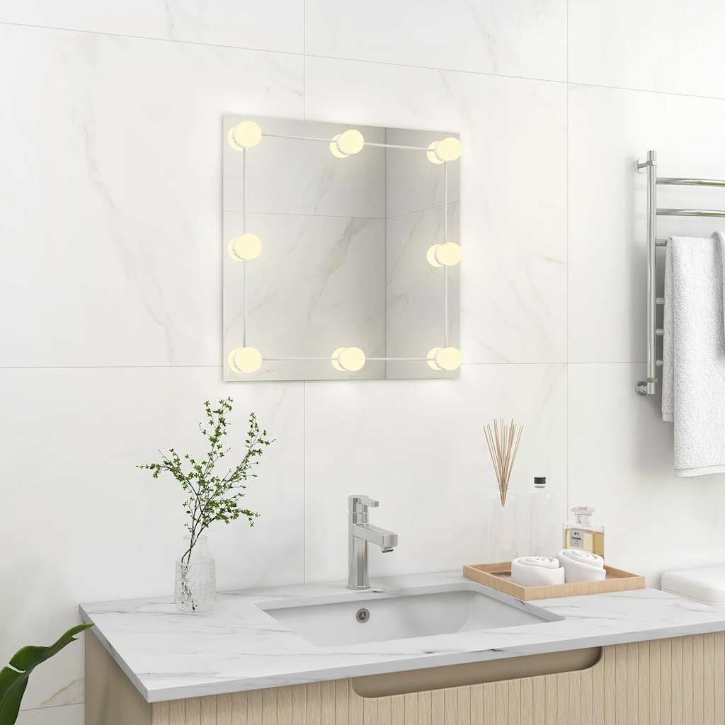 Miroir mural avec éclairage LED Carré Verre