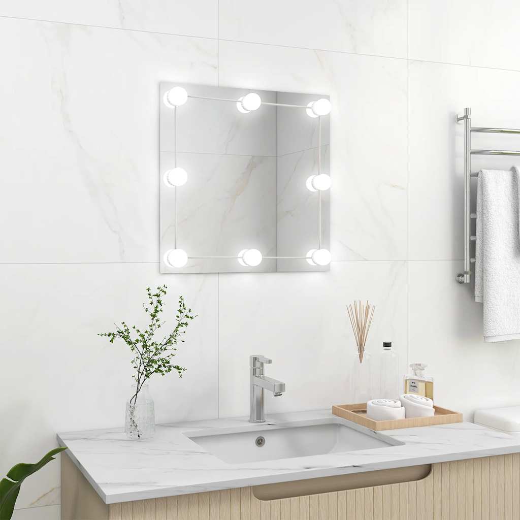 Miroir mural avec éclairage LED Carré Verre