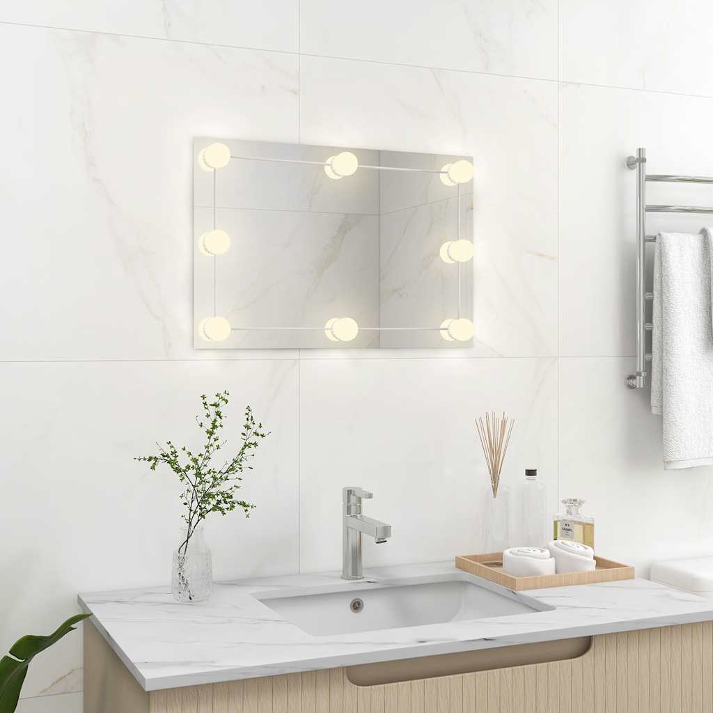 Wall Mirror with LED Lighting Rectangular Glass