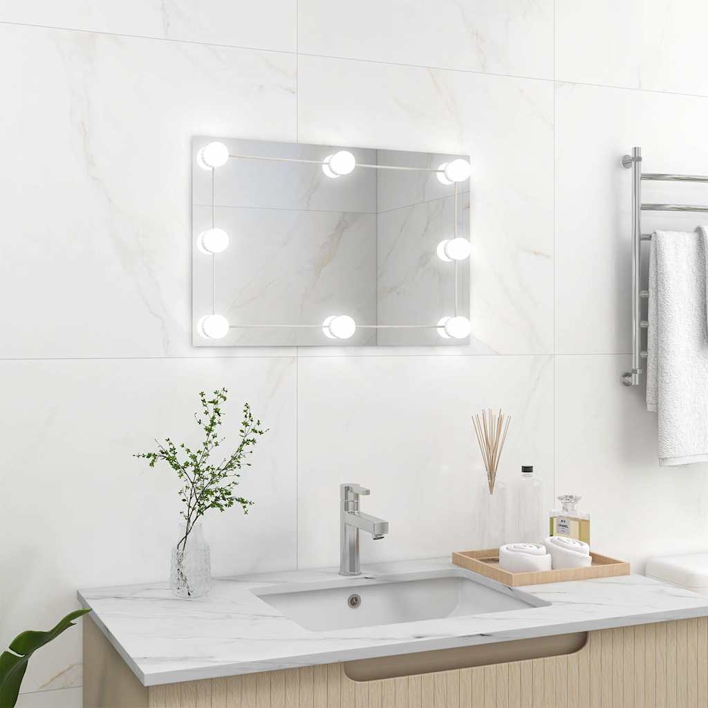 Wall Mirror with LED Lighting Rectangular Glass