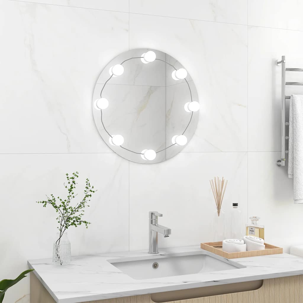 Miroir mural rond en verre avec éclairage LED